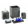Shown in a glossy translucent black resin accented black.