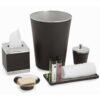 Shown in black faux leather finish and shiny stainless steel.