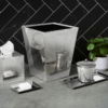 Shown in shiny stainless steel.
