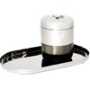 Shown in shiny, gunmetal, and matte black stainless steel. Ice bucket is double lined with 18/8 stainless steel.