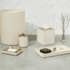 Shown in shagreen ivory faux leather and light brass stainless steel.