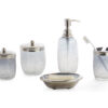 Shown in milky crackle glass and shiny stainless steel.