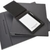 Shown in textured charcoal and black faux leather.