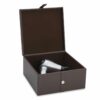 Shown in espresso faux leather.
