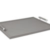 Shown in crosshatch grey faux leather and shiny stainless steel.