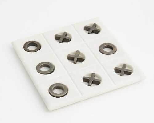 Tic Tac Toe White Marble Game Decor