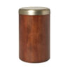 Shown in light walnut mango wood and light brass stainless steel.