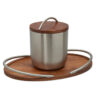 Shown in light walnut mango wood and matte stainless steel. Ice bucket is double lined with 18/8 stainless steel.