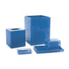 Shown in glossy transparent resin accented cerulean blue.