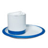 Shown in white and blue enamel stainless steel. Ice bucket is double lined with 18/8 stainless steel.