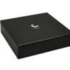 Shown in black faux leather with silver foil embossing.