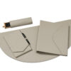 Shown in light textured grey and sand faux leather.
