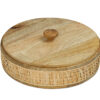 Shown in natural mango wood and rattan.