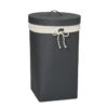 Shown in textured charcoal faux leather with included white cotton canvas laundry bag.