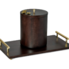 Shown in chocolate mango wood and casted brass detailing in shiny gold. Ice bucket is double lined with 18/8 stainless steel.