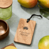 Shown in natural mango wood with black faux leather strap.