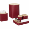 Shown in burgundy and sand faux leather, and shiny stainless steel.