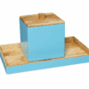 Shown in light blue lacquer and natural mango wood. Ice bucket is double lined with 18/8 stainless steel.