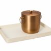 Shown in ivory and shagreen ivory faux leather and matte copper stainless steel with iridescent acrylic detailing. Ice bucket is double lined with 18/8 stainless steel.