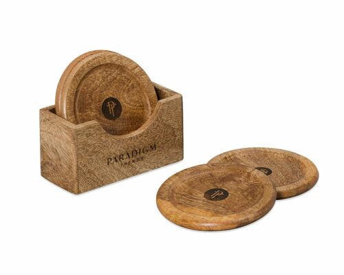 Shown in natural mango wood with laser etch detailing.