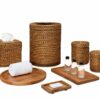 Shown in pecan mango wood and rattan.