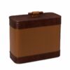Shown in cognac and distressed brown faux leather and chocolate mango wood. Shown in cognac and distressed brown faux leather and chocolate mango wood.