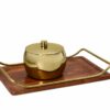 Shown in light walnut mango wood and shiny brass stainless steel. Shown in light walnut mango wood and shiny brass stainless steel.