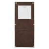 Shown in distressed brown faux leather and shiny gold hardware.